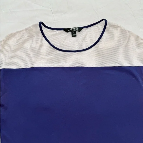 Lauren Ralph Lauren Women’s Sleeveless Navy Blue Top – Mesh Yoke, Size S - Picture 2 of 6